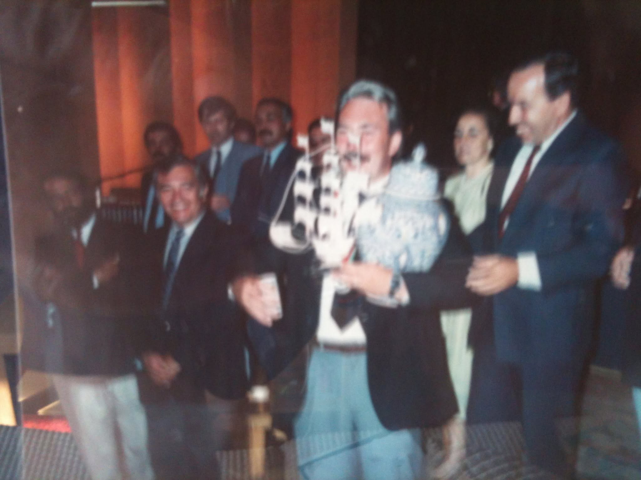Clive Branson with his trophies after winning the 1987 World Freshwater Angling Championship in Portugal
